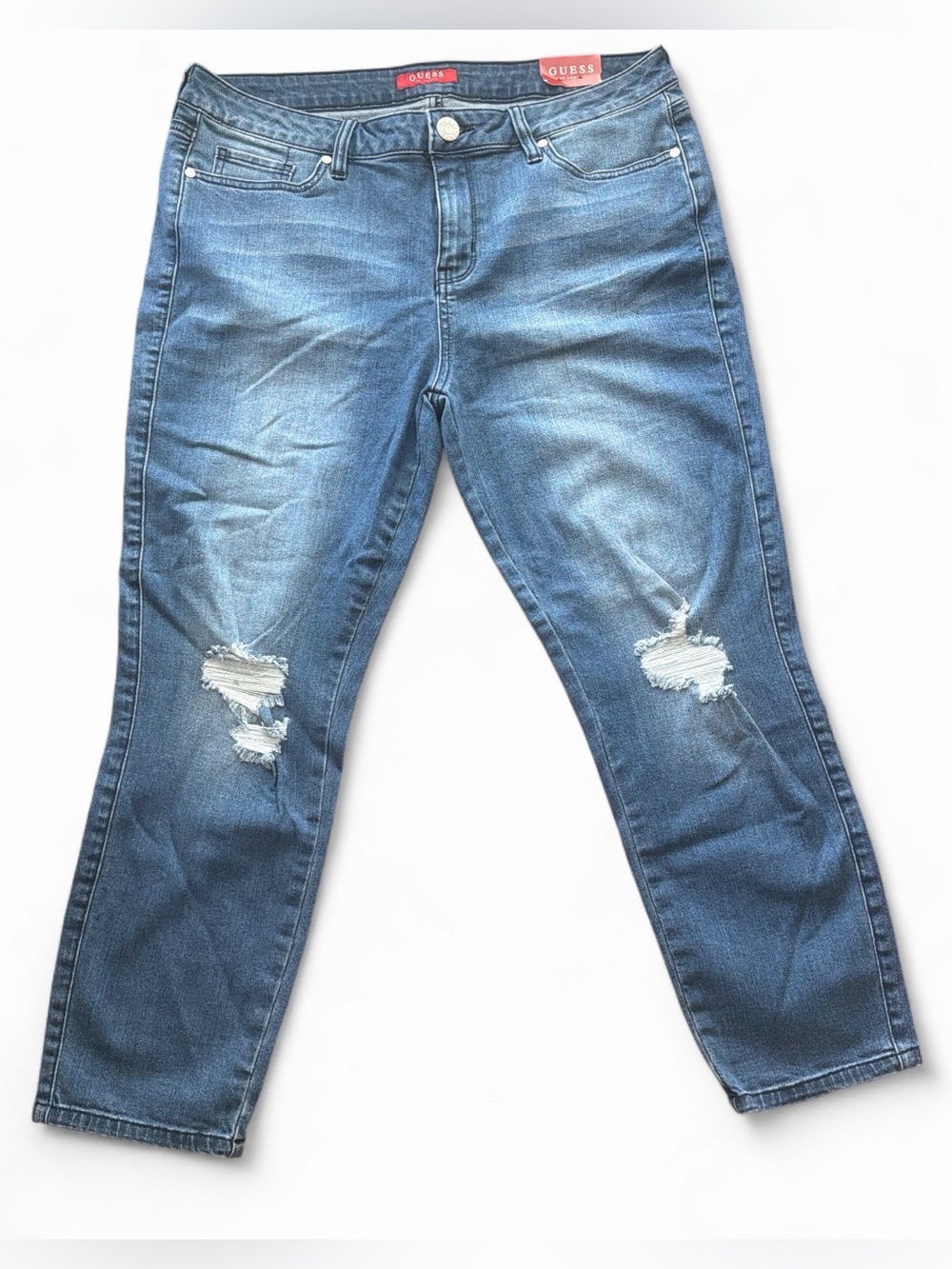GUESS Dark Destroy Wash Distressed Denim Capri Jeans size 32